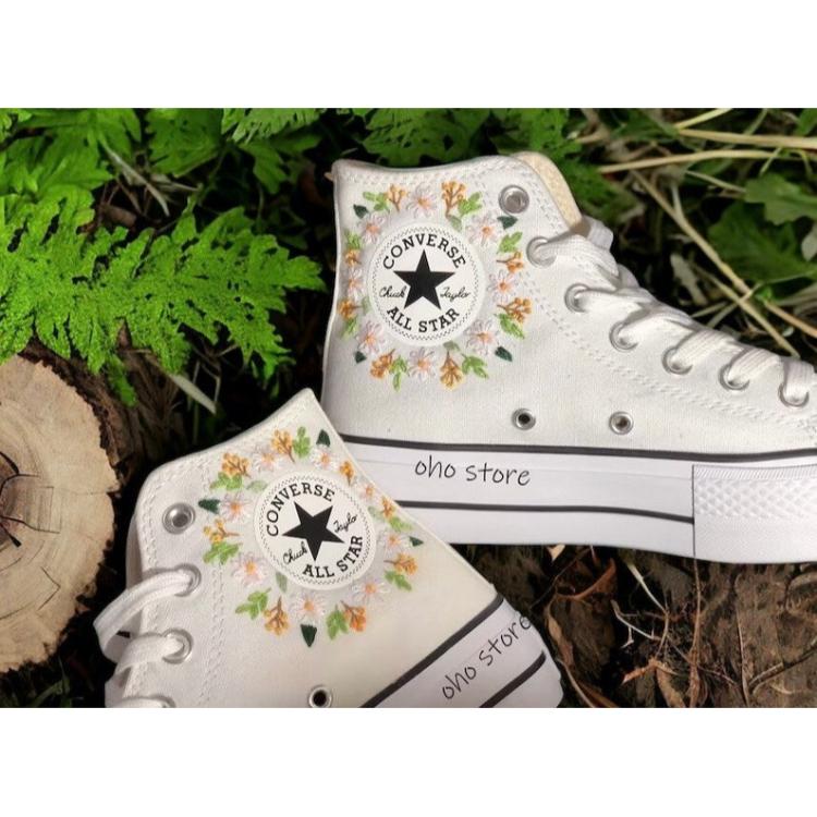 Embroidered shoes , custom converse , wedding converse