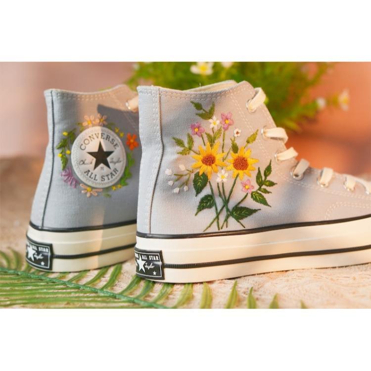 Converse  Personalized, Custom Embroidered Bees and sweet Flowers