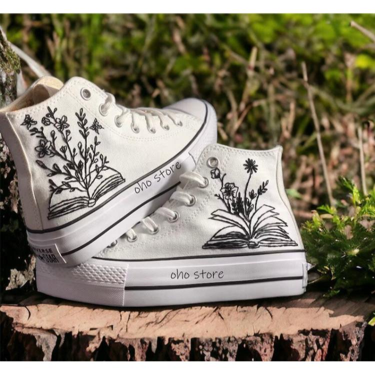 Embroidered shoes , custom converse , wedding converse