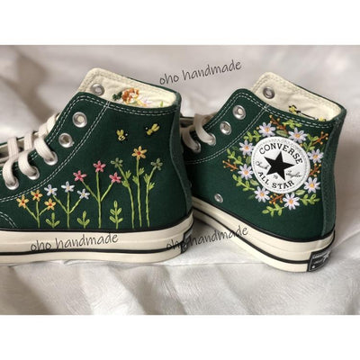 Custom embroidery , Converse Shoes,  flower embroidery , Unique gifts