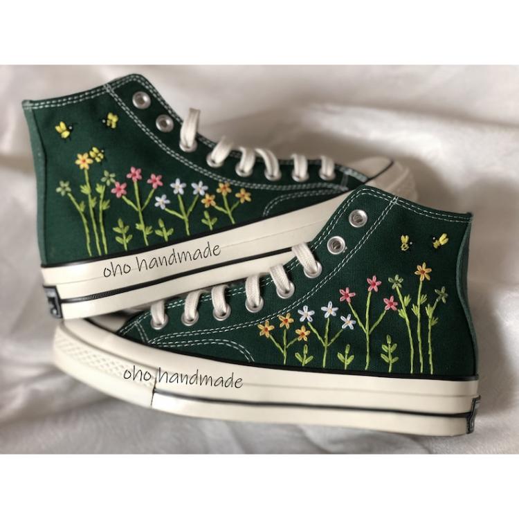 Custom embroidery , Converse Shoes,  flower embroidery , Unique gifts