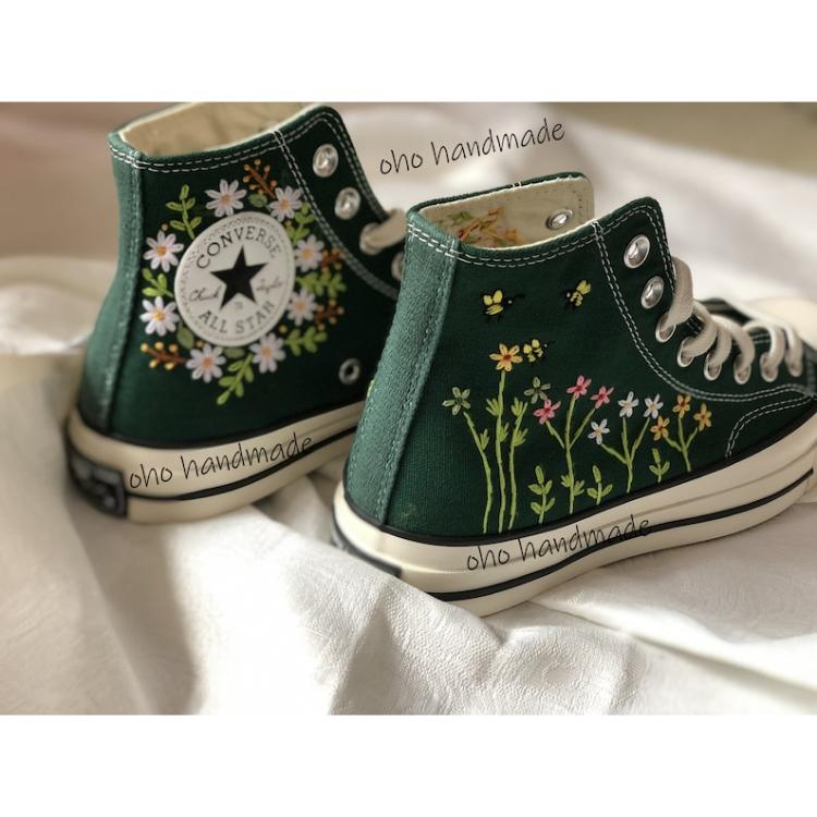 Custom embroidery , Converse Shoes,  flower embroidery , Unique gifts