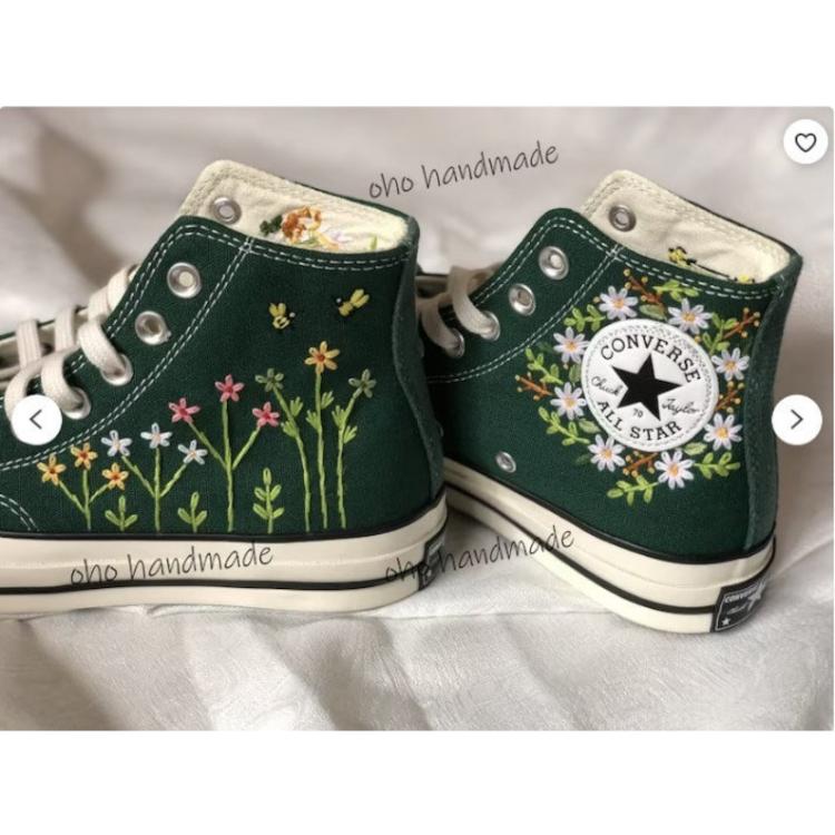 Custom embroidery , Converse Shoes,  flower embroidery , Unique gifts