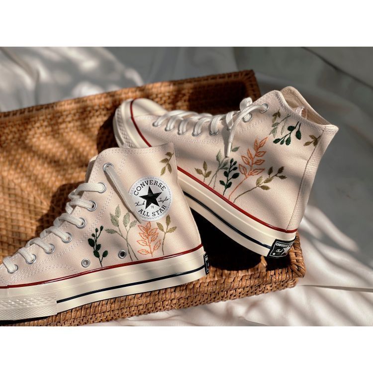 Custom Converse High Tops,Custom Converse Green Tree Leaves