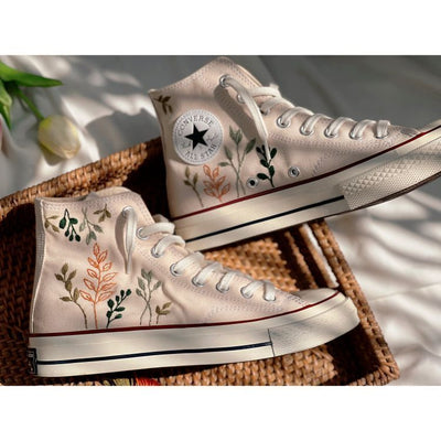 Custom Converse High Tops,Custom Converse Green Tree Leaves