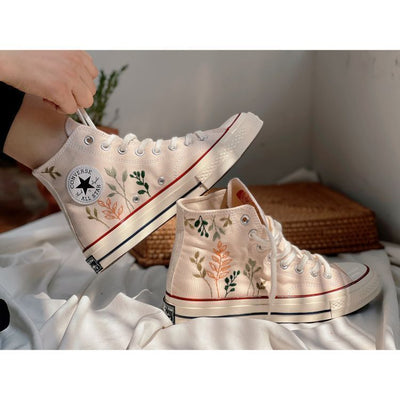 Custom Converse High Tops,Custom Converse Green Tree Leaves