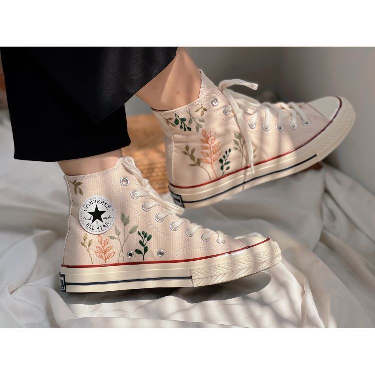 Custom Converse High Tops,Custom Converse Green Tree Leaves