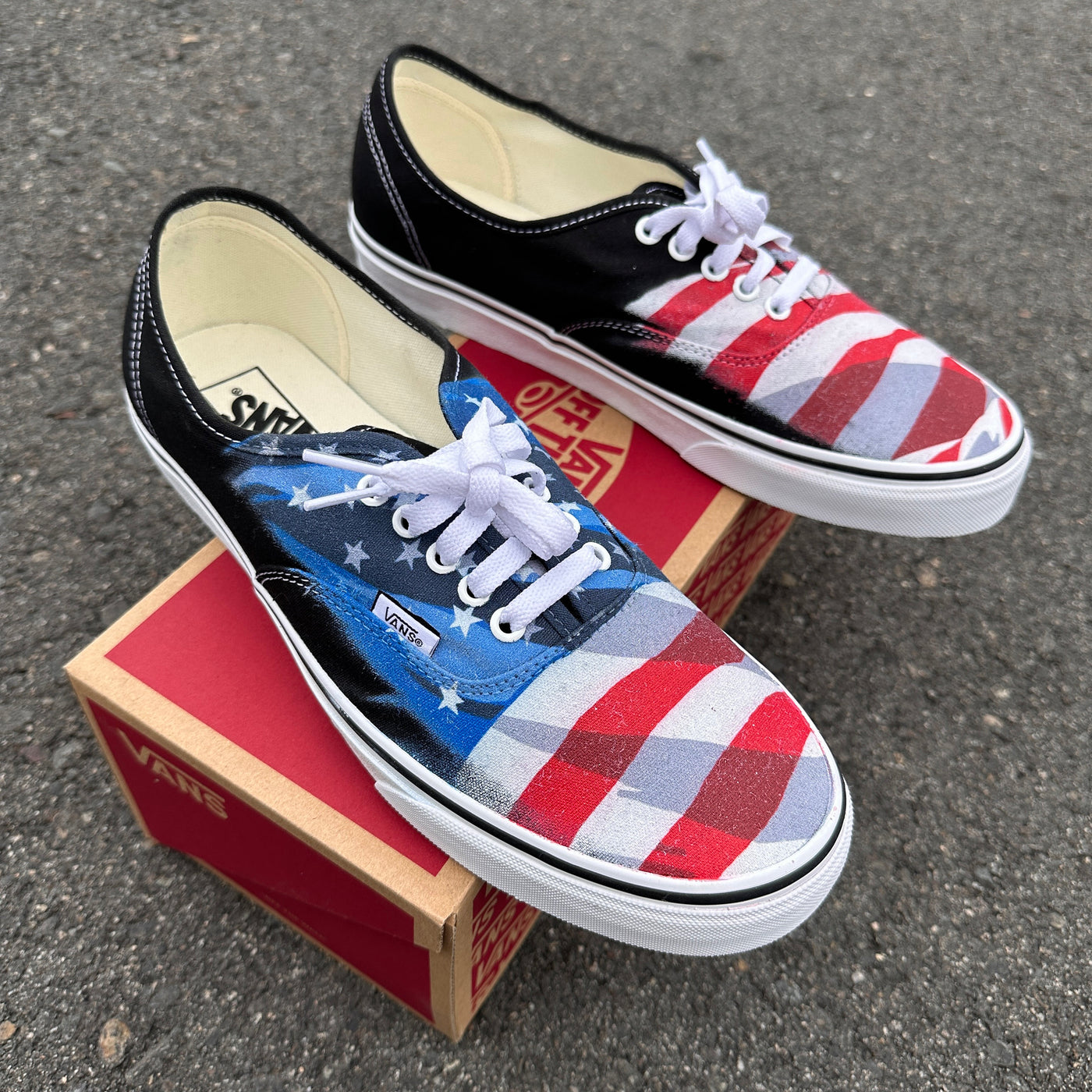 American Flag Red White And Blue Black White Vans Authentic