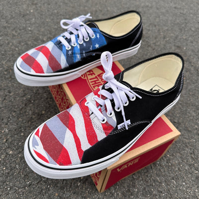 American Flag Red White And Blue Black White Vans Authentic