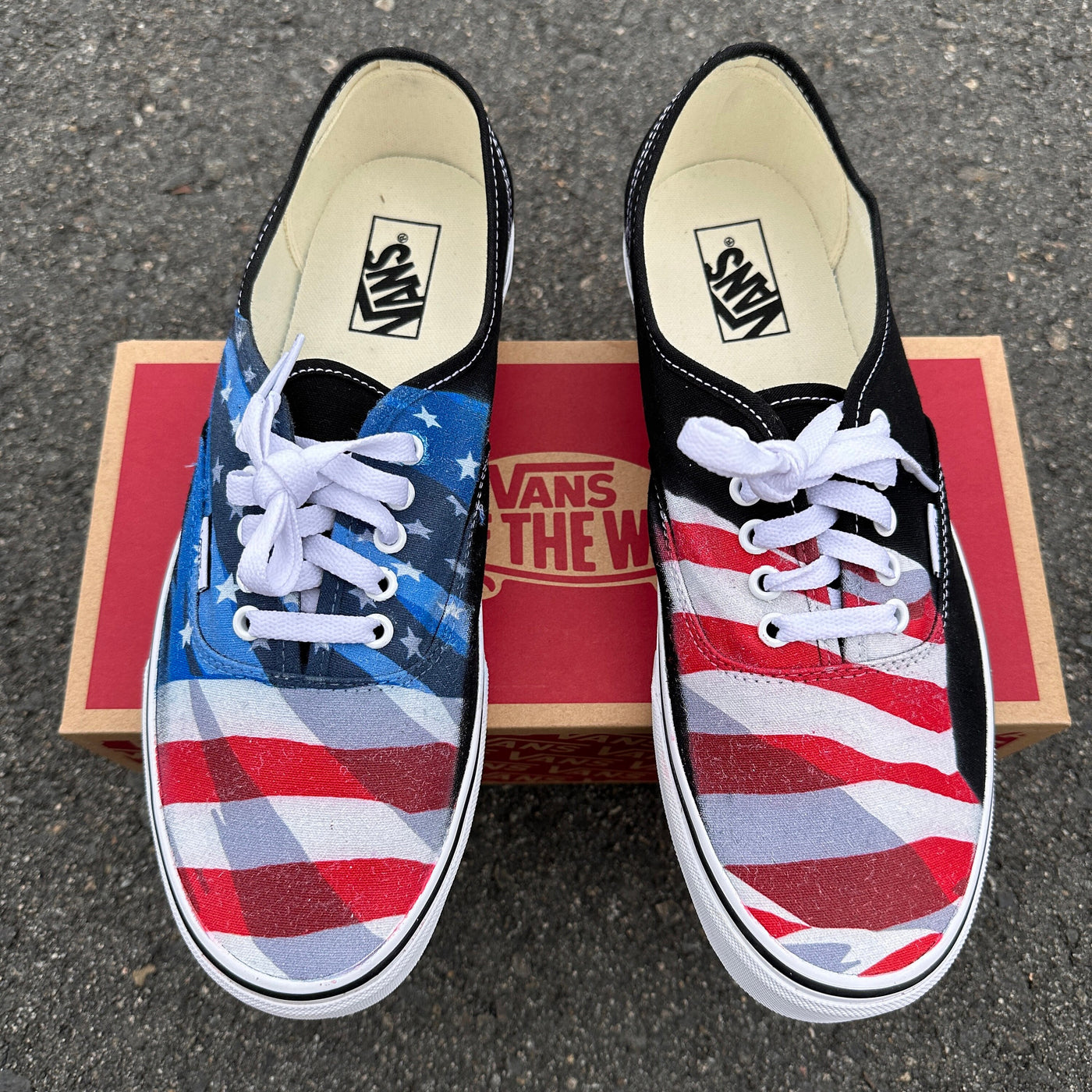 American Flag Red White And Blue Black White Vans Authentic