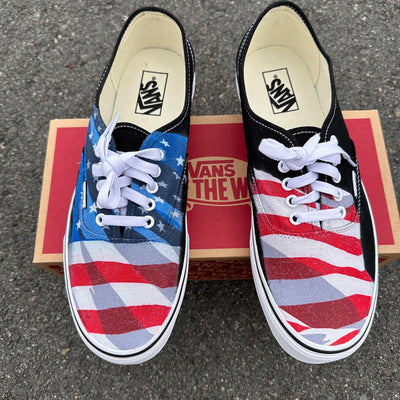 American Flag Red White And Blue Black White Vans Authentic