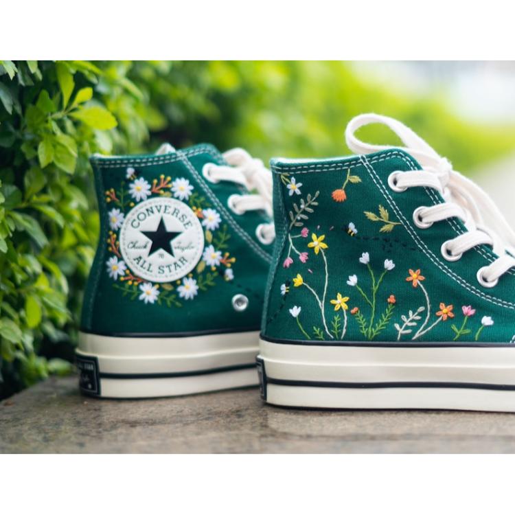 Converse High Tops, Custom Converse Embroidered Flowers