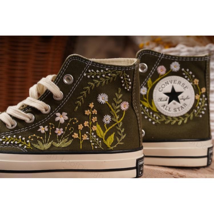 Converse embroidered shoes, Converse custom small flower