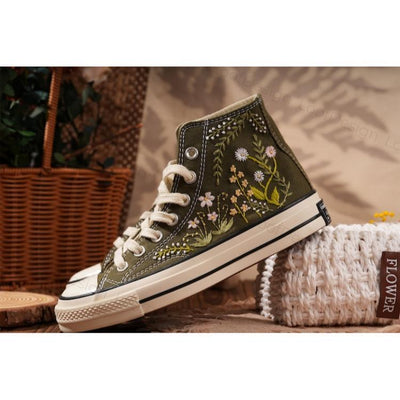 Converse embroidered shoes, Converse custom small flower