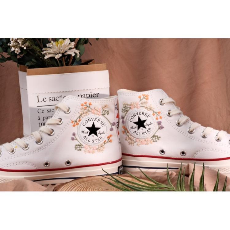 Converse embroidered shoes, small flower embroidery