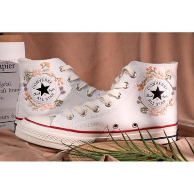 Converse embroidered shoes, small flower embroidery