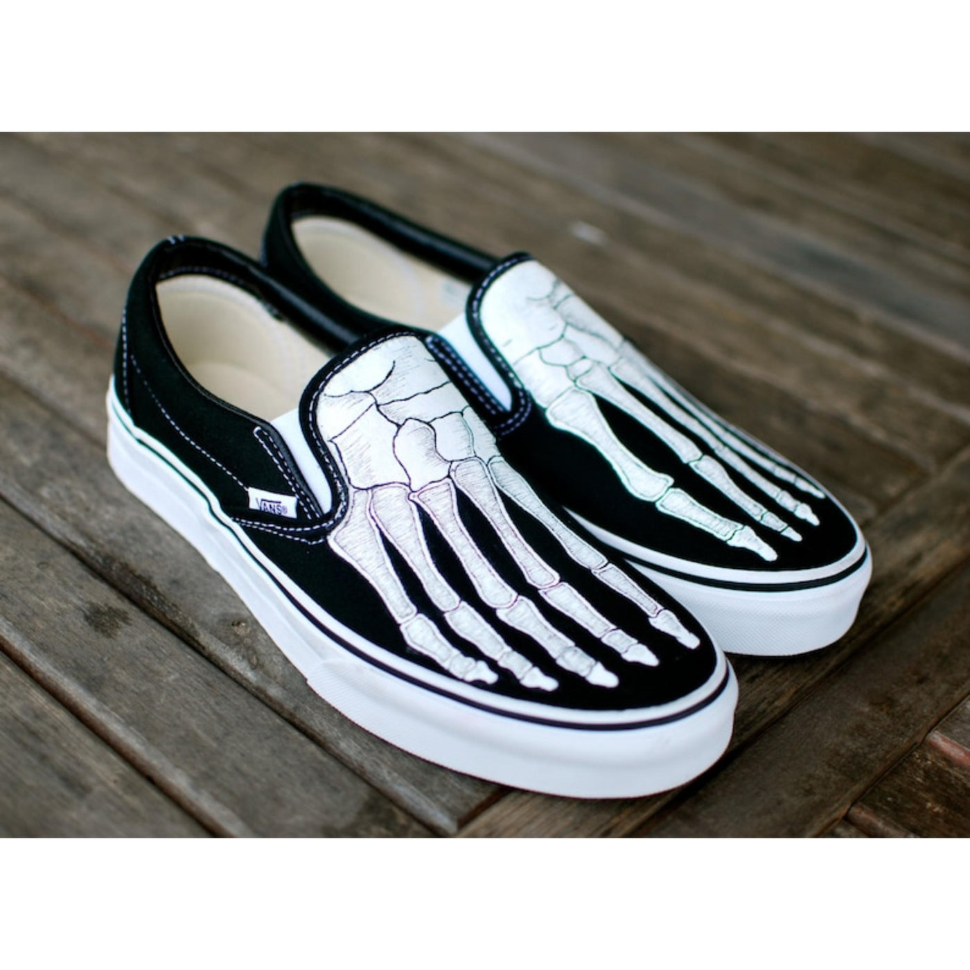 Skeleton Boney Feet Custom Vans Slip On Shoes