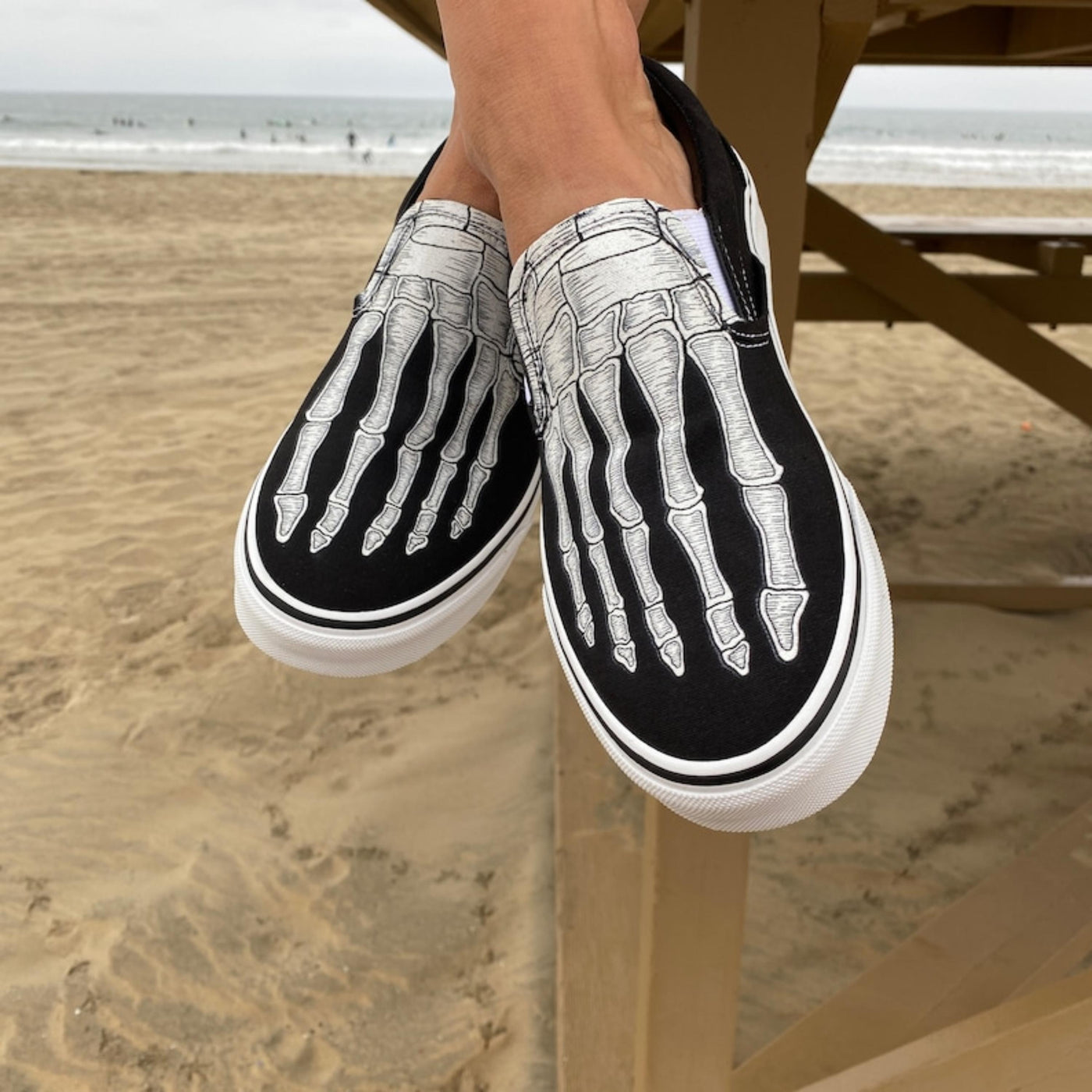 Skeleton Boney Feet Custom Vans Slip On Shoes