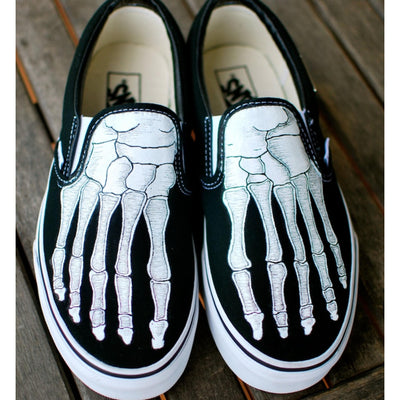 Skeleton Boney Feet Custom Vans Slip On Shoes