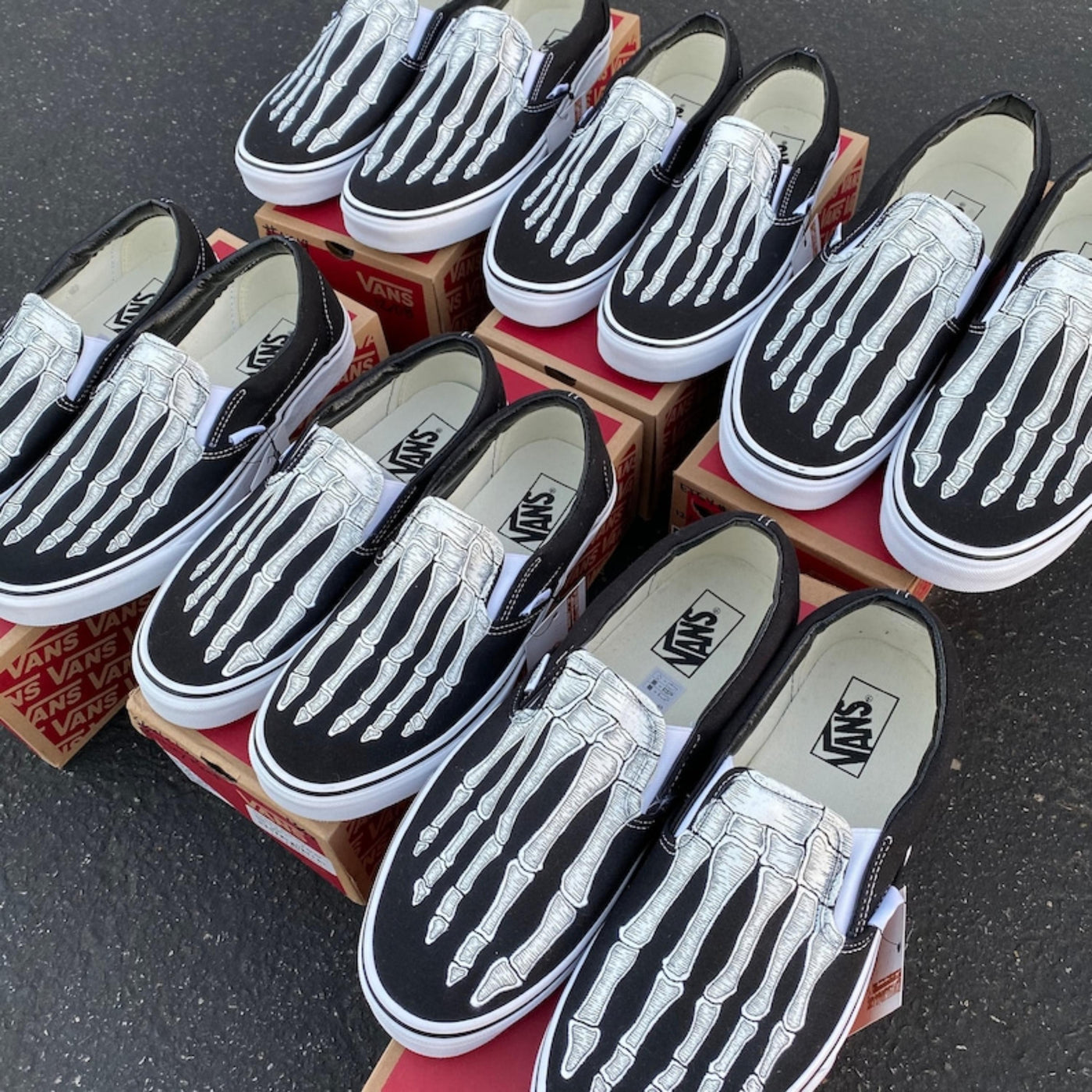 Skeleton Boney Feet Custom Vans Slip On Shoes