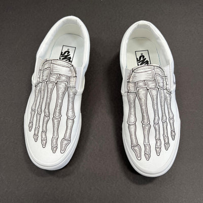 Skeleton Boney Feet Custom White Vans Slip On Shoes