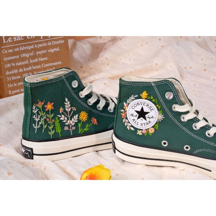 Custom Embroidery Converse, Converse High Neck Floral Embroidery