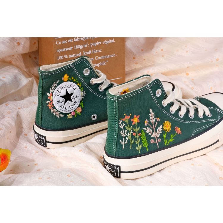 Custom Embroidery Converse, Converse High Neck Floral Embroidery