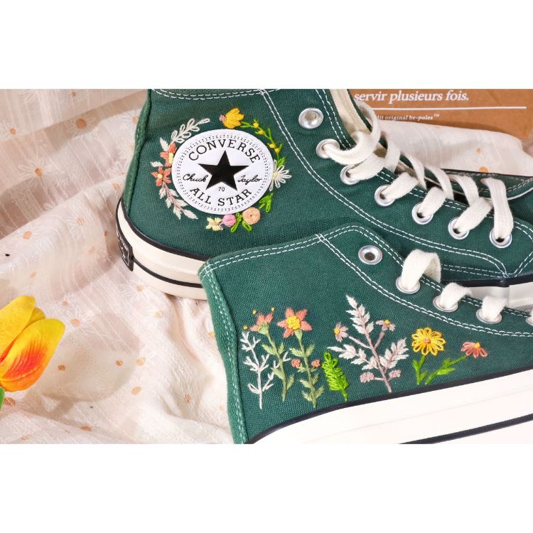 Custom Embroidery Converse, Converse High Neck Floral Embroidery