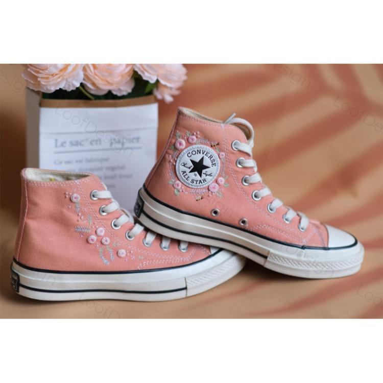 Converse embroidered shoes, small flower embroidery