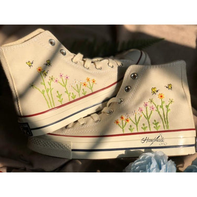 Custom embroidery , Converse ,Shoes, flower embroidery, Wedding gifts