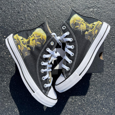 Van Gogh Smoking Skeleton Custom High Top Converse