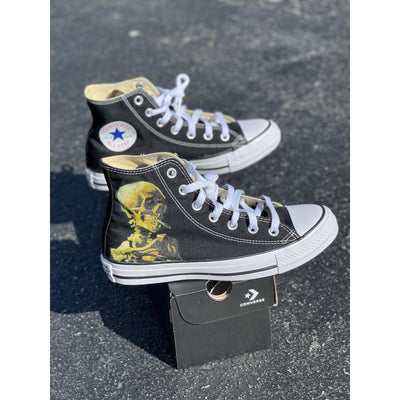 Van Gogh Smoking Skeleton Custom High Top Converse