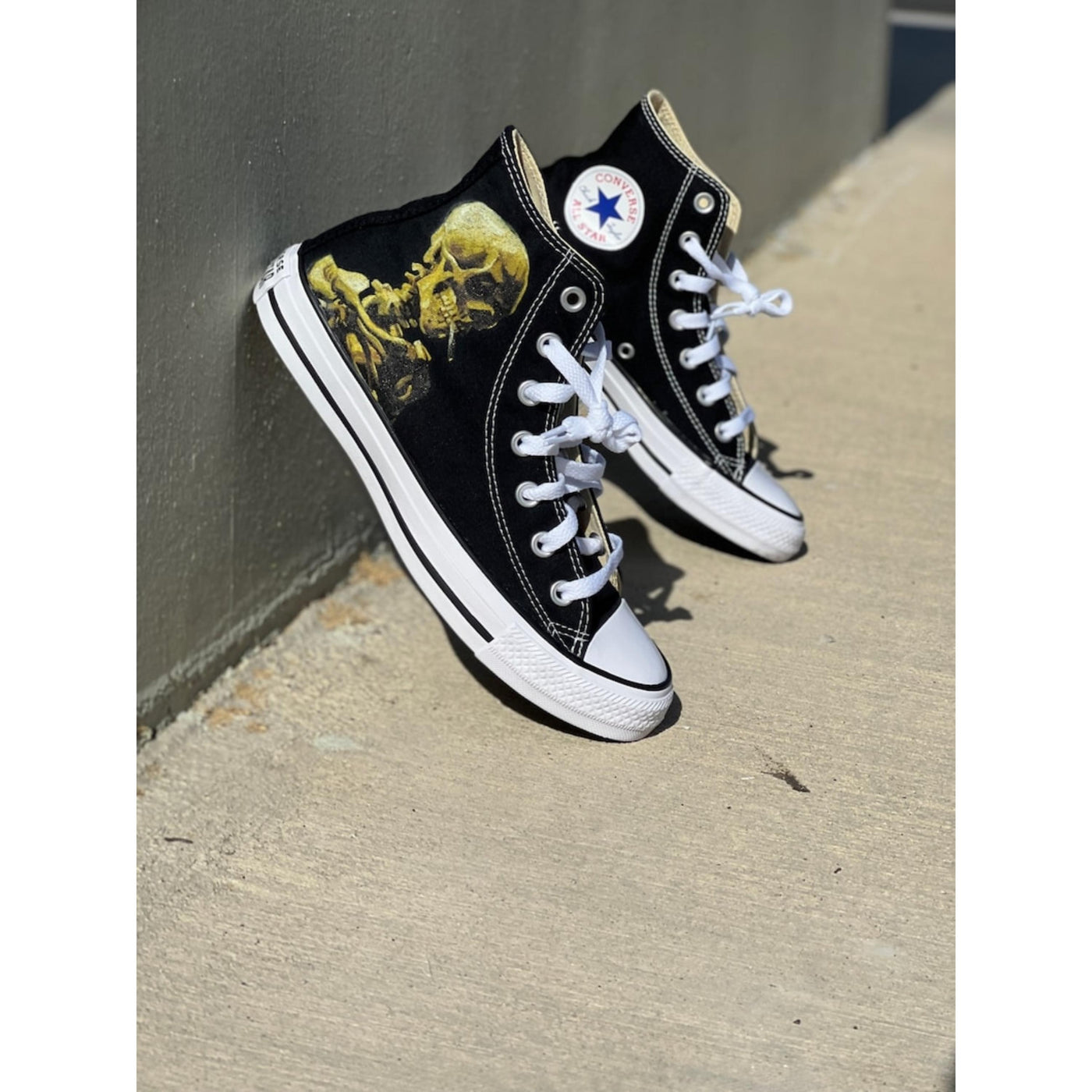 Van Gogh Smoking Skeleton Custom High Top Converse