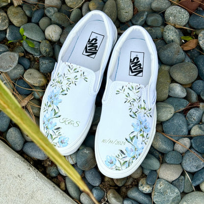 Light Blue Flower, Wedding Custom Slip On Vans