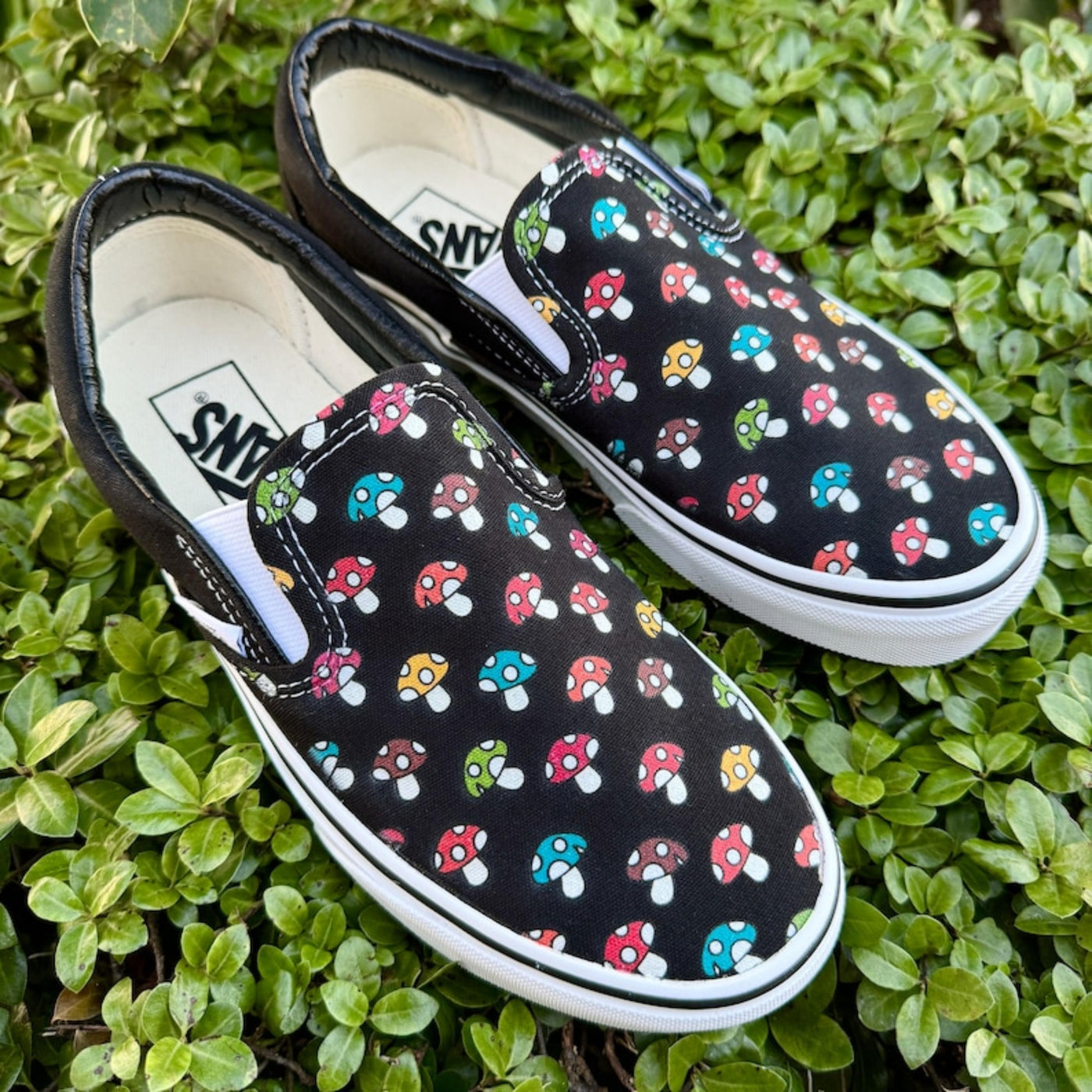 Cute Mushy Mushroom Shoes, Custom Vans Black Slip On