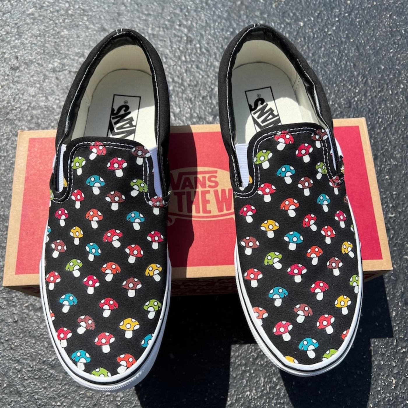 Cute Mushy Mushroom Shoes, Custom Vans Black Slip On