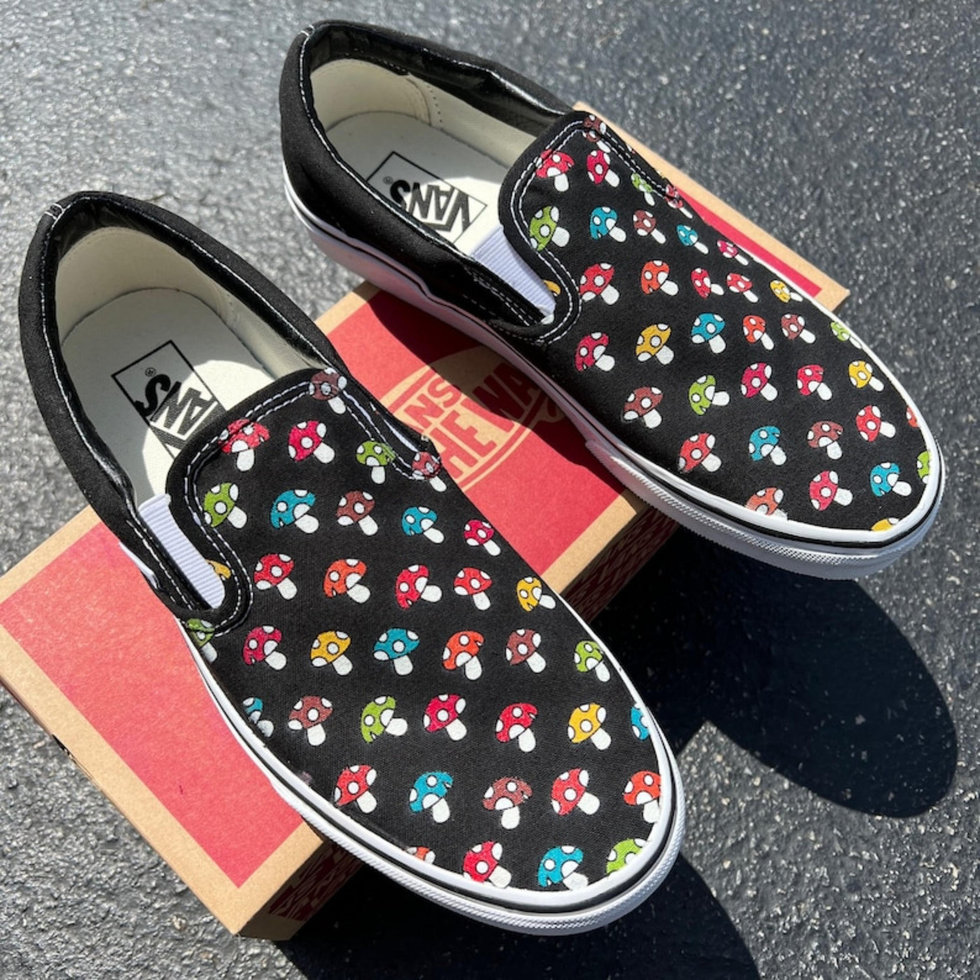 Cute Mushy Mushroom Shoes, Custom Vans Black Slip On