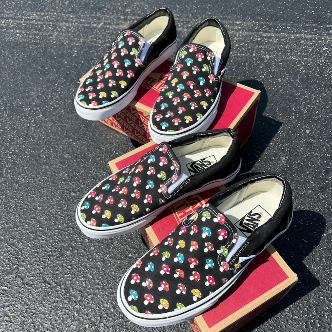 Cute Mushy Mushroom Shoes, Custom Vans Black Slip On