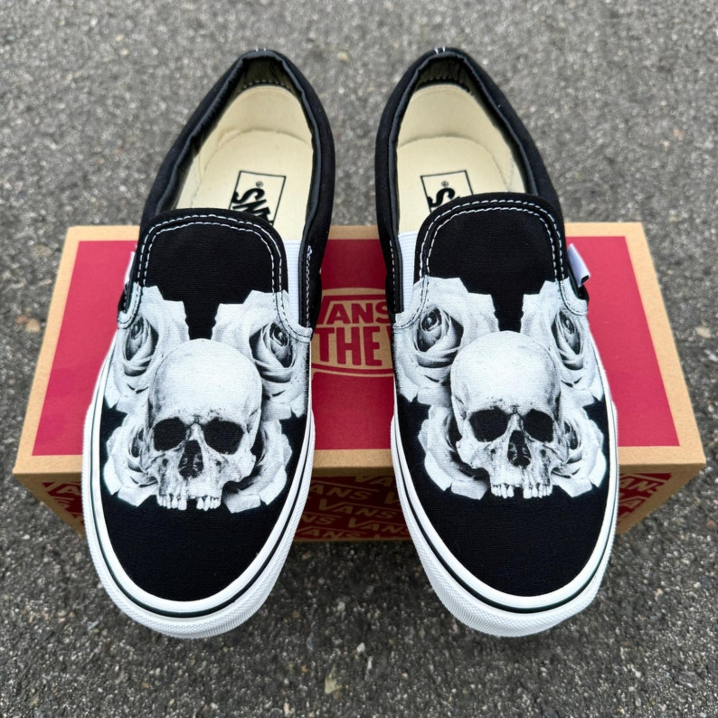 Skull and Rose Vans Slip On Shoes