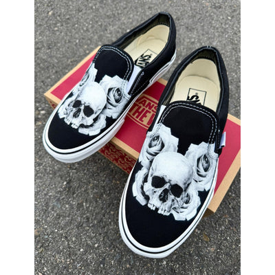 Skull and Rose Vans Slip On Shoes