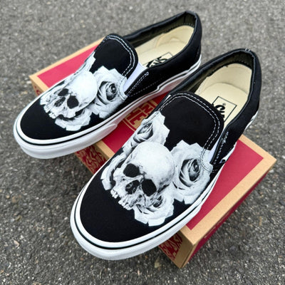 Skull and Rose Vans Slip On Shoes