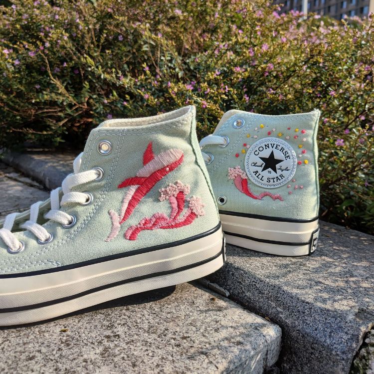 Custom Embroidery Converse, Converse High Neck Floral Embroidery