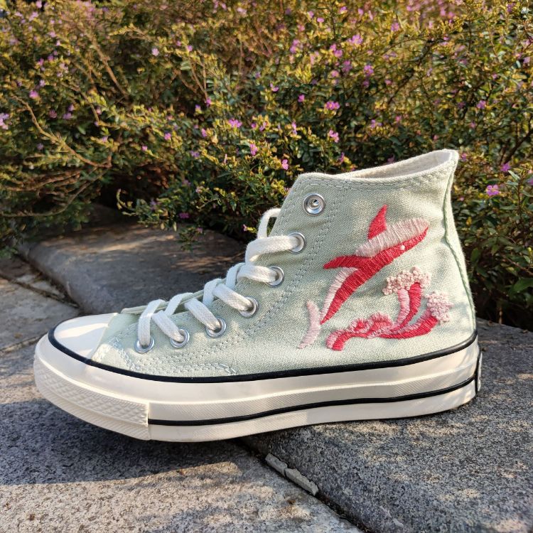 Custom Embroidery Converse, Converse High Neck Floral Embroidery