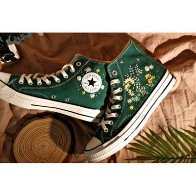 Converse embroidered shoes, small flower embroidery