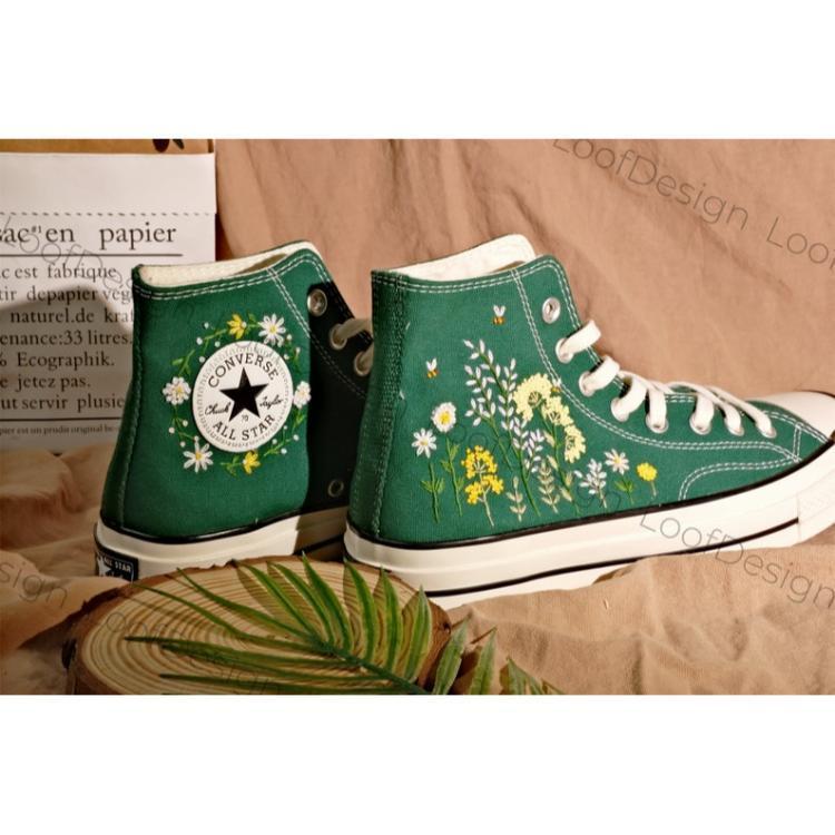 Converse embroidered shoes, small flower embroidery