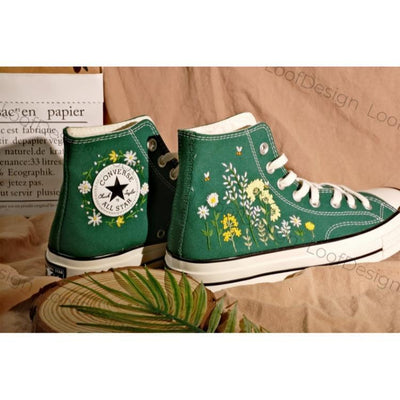 Converse embroidered shoes, small flower embroidery