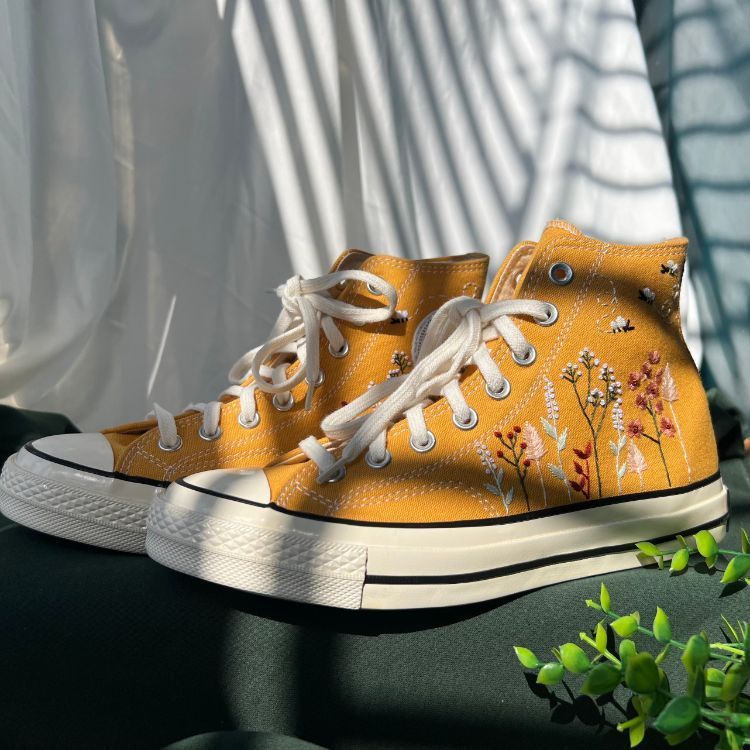 Converse Embroidered Clusters Of Sunflowers And Roses