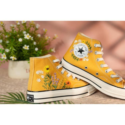 Convesr Embroidered Personalized, Custom Converse  Bees and Flowers