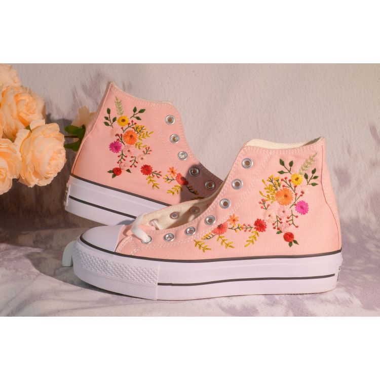 Custom Embroidery Converse, Converse High Neck Floral Embroidery