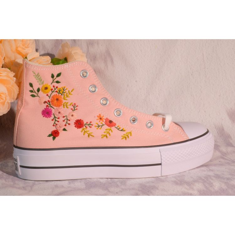 Custom Embroidery Converse, Converse High Neck Floral Embroidery